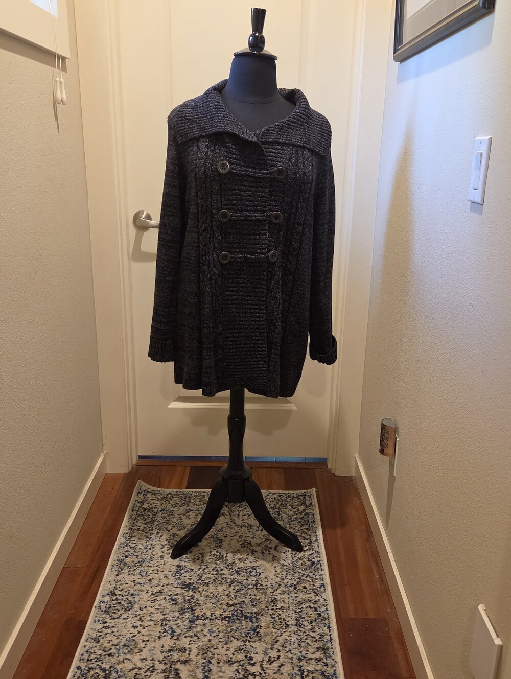 Style & Co Womens Charcoal Double-Breasted Cable Knit Cardigan Sweater